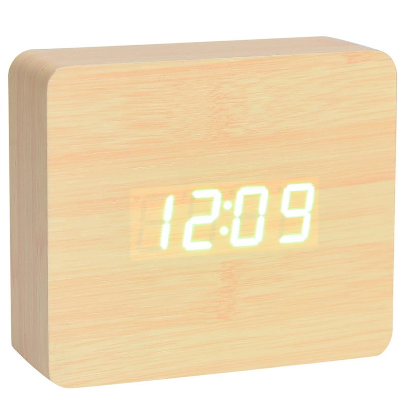 Wooden Fashion LED Alarm Clock Electronic Square Shape Luminous