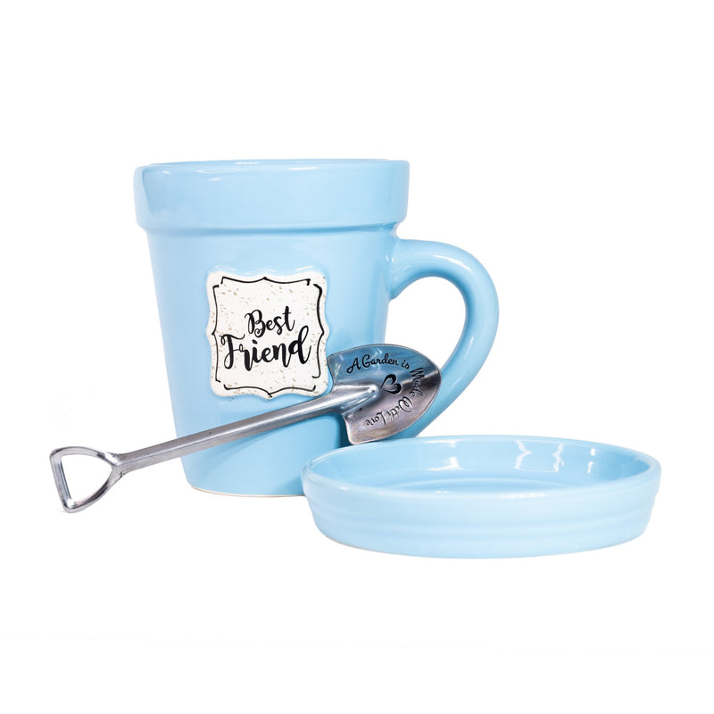 Blue Flower Pot Mug - "Best Friend"