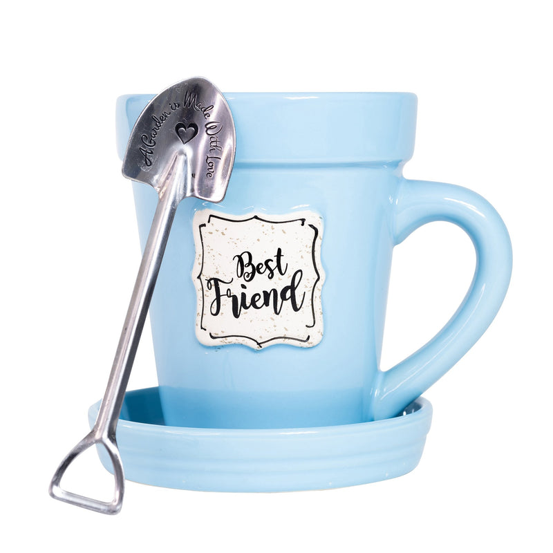Blue Flower Pot Mug - "Best Friend"