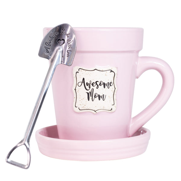 Pink Flower Pot Mug - "Awesome Mom"