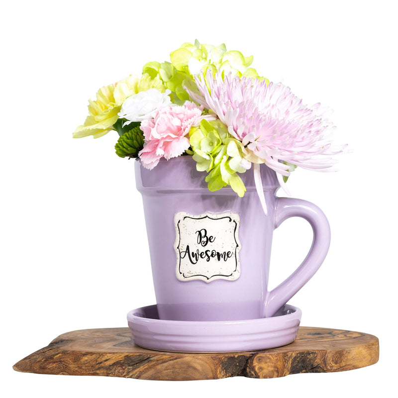 Lilac Flower Pot Mug w/Scripture - "Be Awesome"