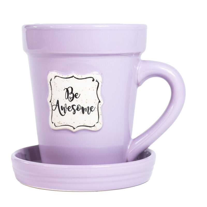 Lilac Flower Pot Mug w/Scripture - "Be Awesome"