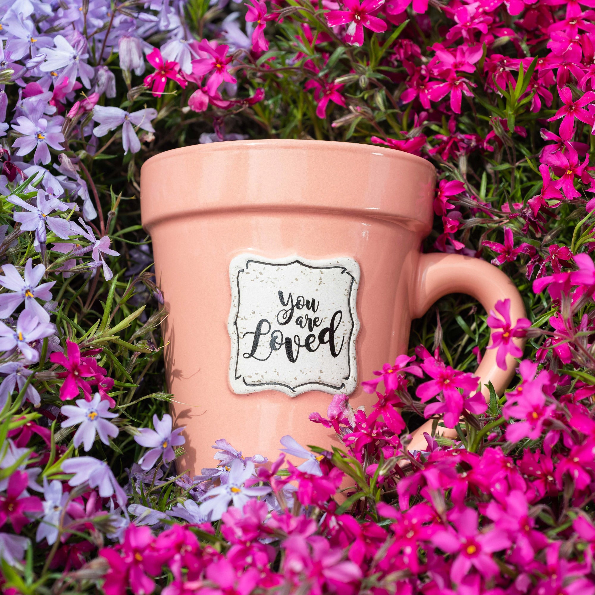 Peach Flower Pot Mug - "You're Loved"