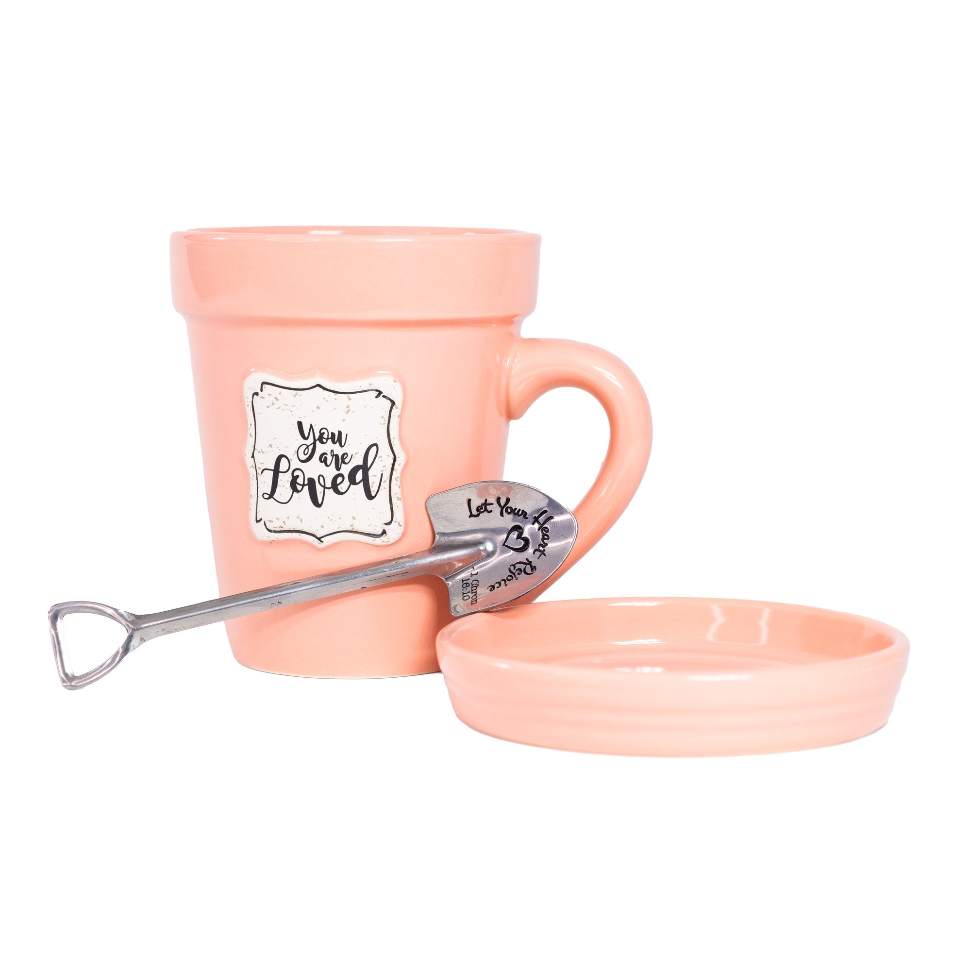 Peach Flower Pot Mug w/Scripture - "You are Loved"