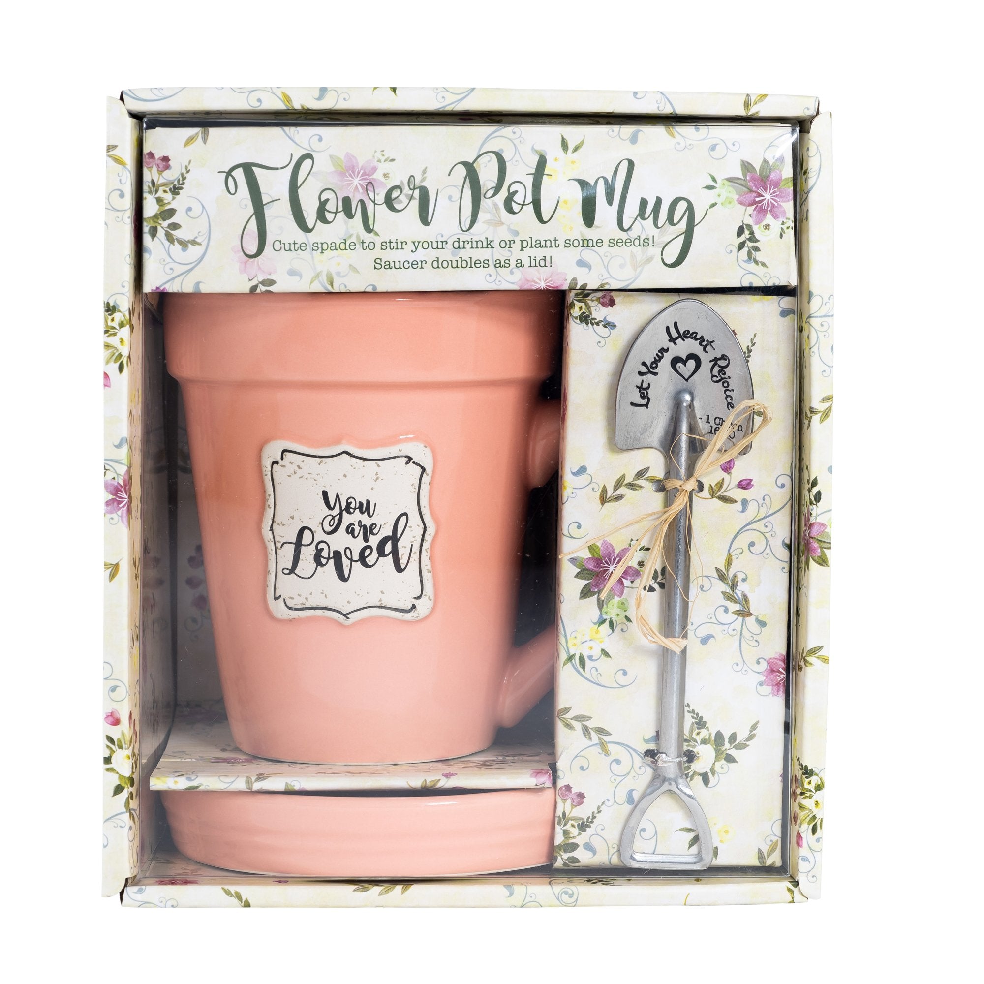 Peach Flower Pot Mug w/Scripture - "You are Loved"