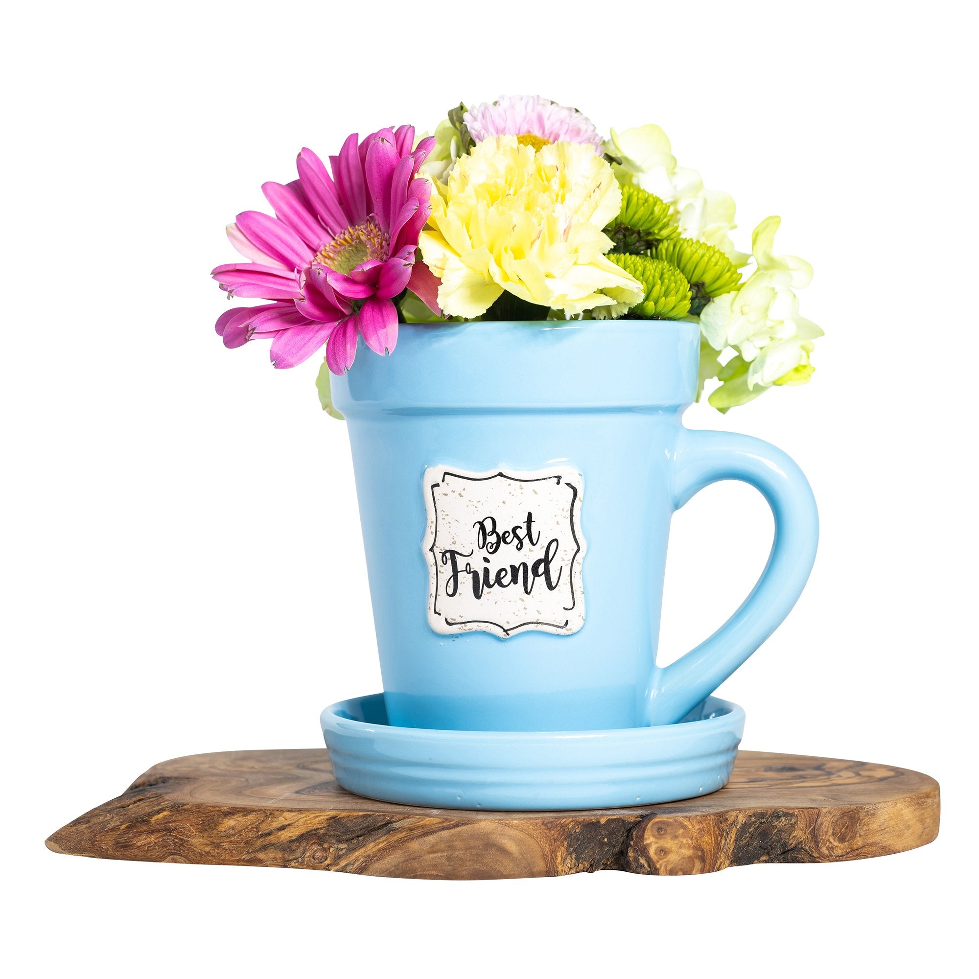 Blue Flower Pot Mug w/Scripture - "Best Friend"