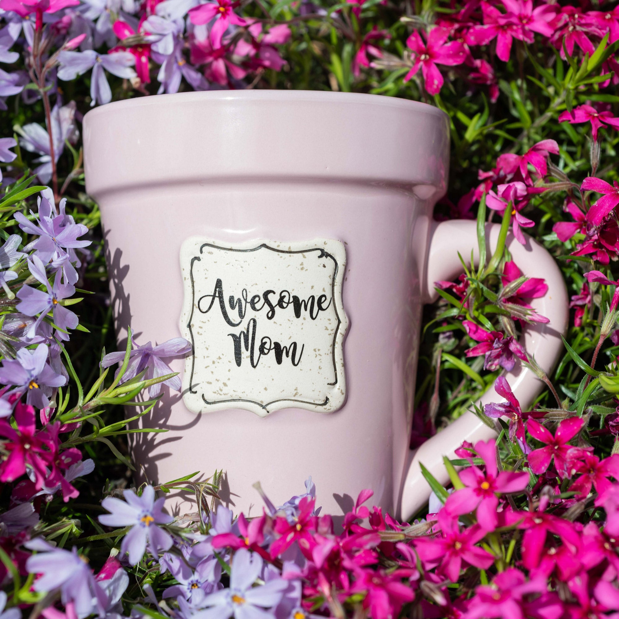Pink Flower Pot Mug w/Scripture - "Awesome Mom"