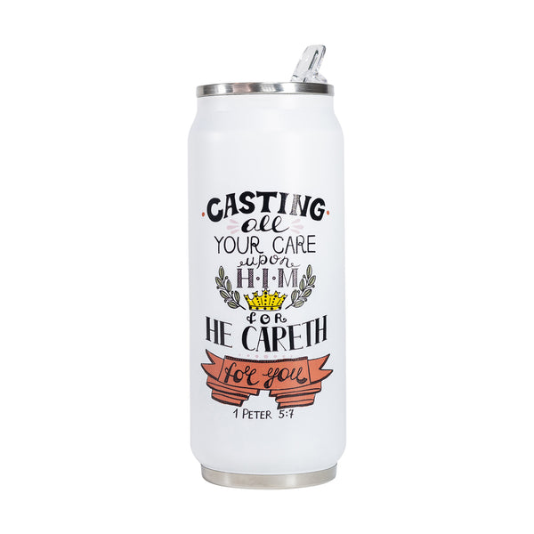 Casting All Your Care Fliptop Can (white)