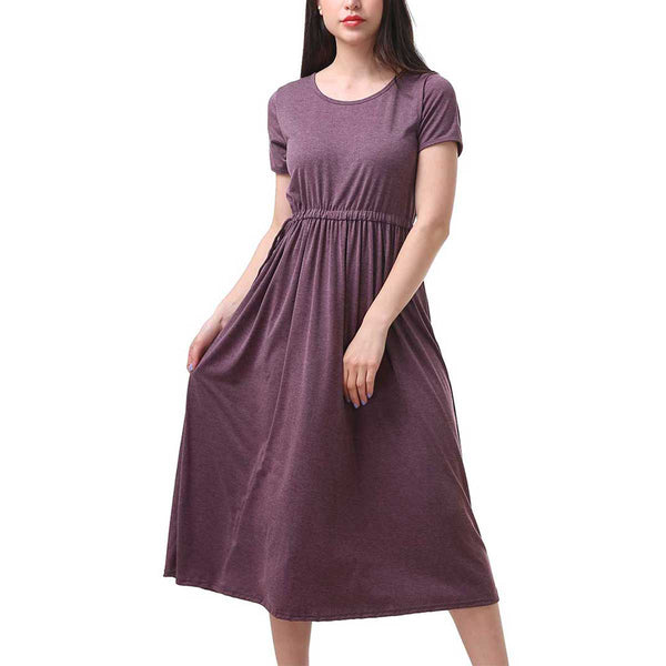 Heather Purple Cap Sleeve Drawstring Waist Dress