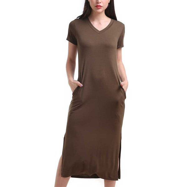 One Size Heather Olive Side Slit Pocket Tunic Dress