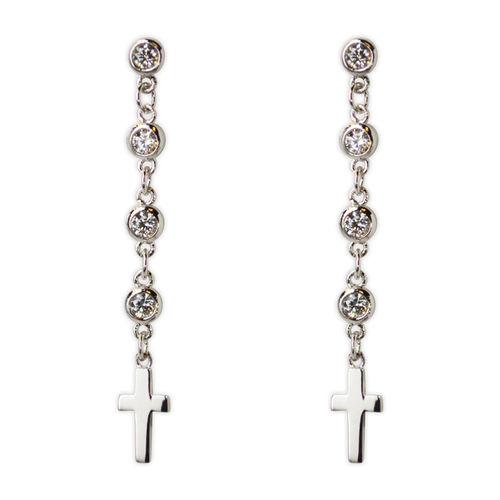 Jody Coyote Tiny Blessings Small Cross On Cubic Zirconia Chain Drop Earring