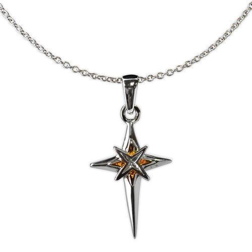 Jody Coyote Distinction Silver/Gold Cross with Starburst In Center Necklace