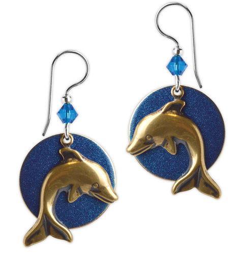 Jody Coyote Beachcomber Blue Disk with Dolphins Earring