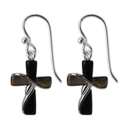 Jody Coyote Sanctuary Painted Black and Dark Shell Cross Earring