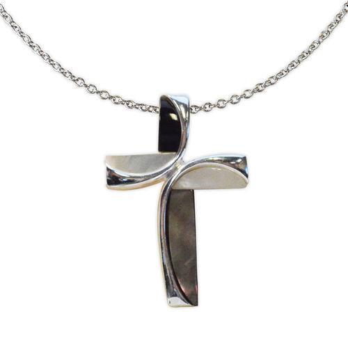 Jody Coyote Serenity White Mother Of Pearl and Dark Shell Cross Necklace