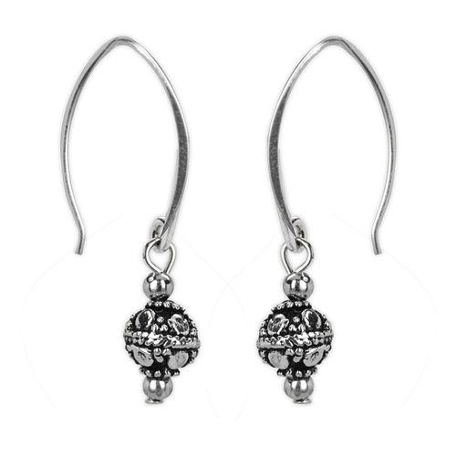 Jody Coyote Harmony Ball Silver Small Sculpted Round Bead On Narrow Hoop Wire Earring