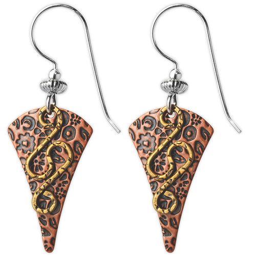 Jody Coyote Esemble Brown Etched Flare with Gold and Squiggle Earring