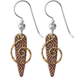 Jody Coyote Esemble Brown Etched Narrow Shield with Gold Spiral Earring
