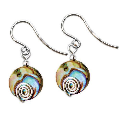 Jody Coyote Neo Geo Abalone Disc with Silver Spiral Earring