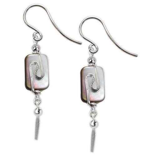 Jody Coyote Neo Geo Mother of Pearl Oval Drop with Silver and Squiggle Earring