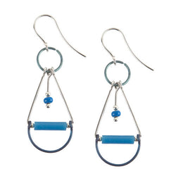 Jody USA Free Form Blue Silver with Glass Tube Plaything Drop Earring
