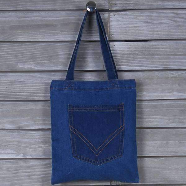 Back Pocket Denim Tote Bag,Totes,Mad Style, by Mad Style