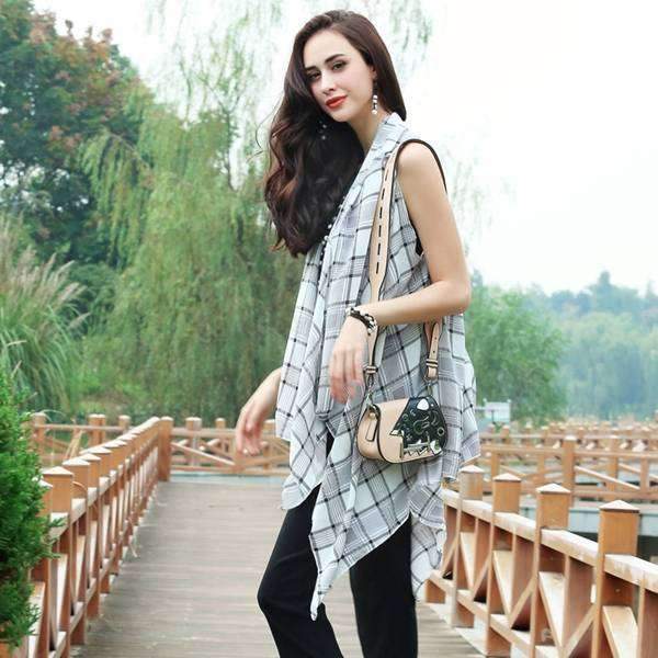 Black & White Plaid Long Vest,Outerwear,Mad Style, by Mad Style