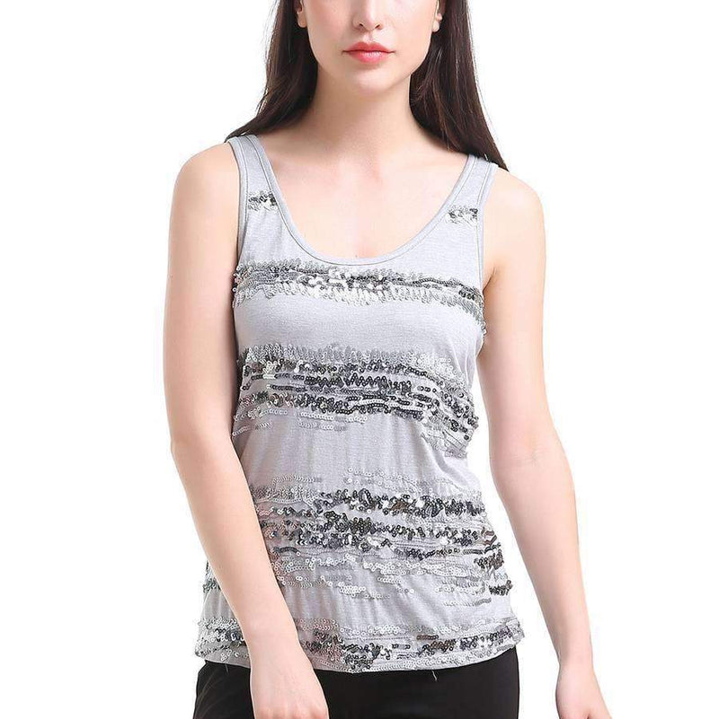 Light Tank With Silver Sequin Gradient Stripes,Tops,Mad Style, by Mad Style