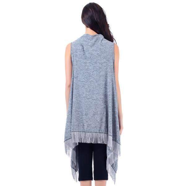 Oatmeal Fringed Hem Draping Vest,Outerwear,Mad Style, by Mad Style