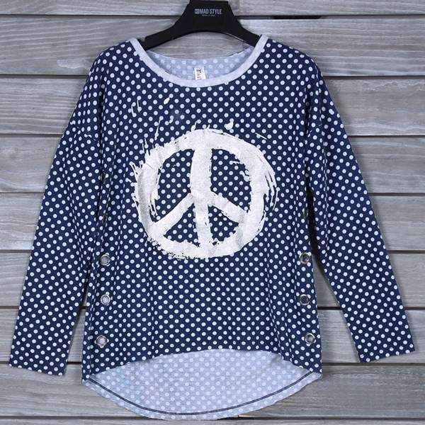 Peace & Polka Dots Blouse,Tops,Mad Style, by Mad Style